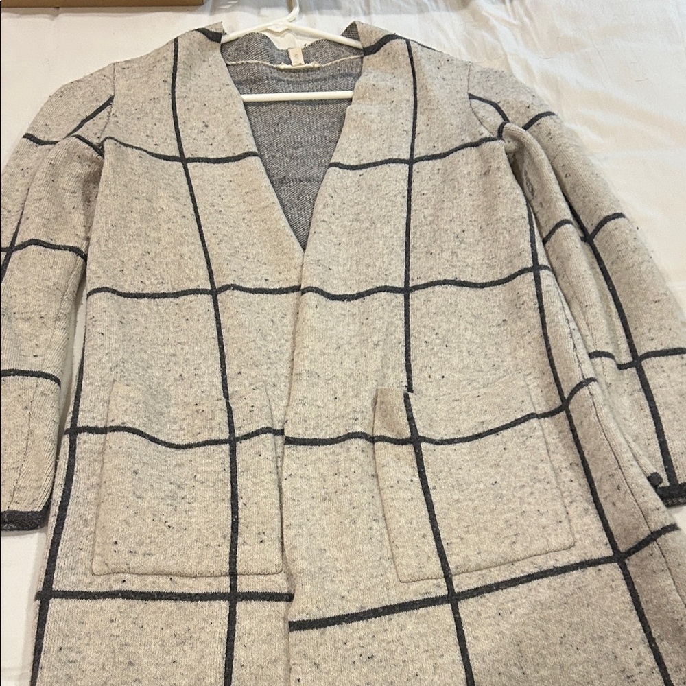 Eileen Fisher Beige and Black Grid Blazer